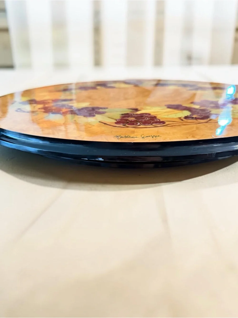 Signed Italian Sorrento Inlaid Wood Lazy Susan – Mastellone Giuseppe – 20.5”